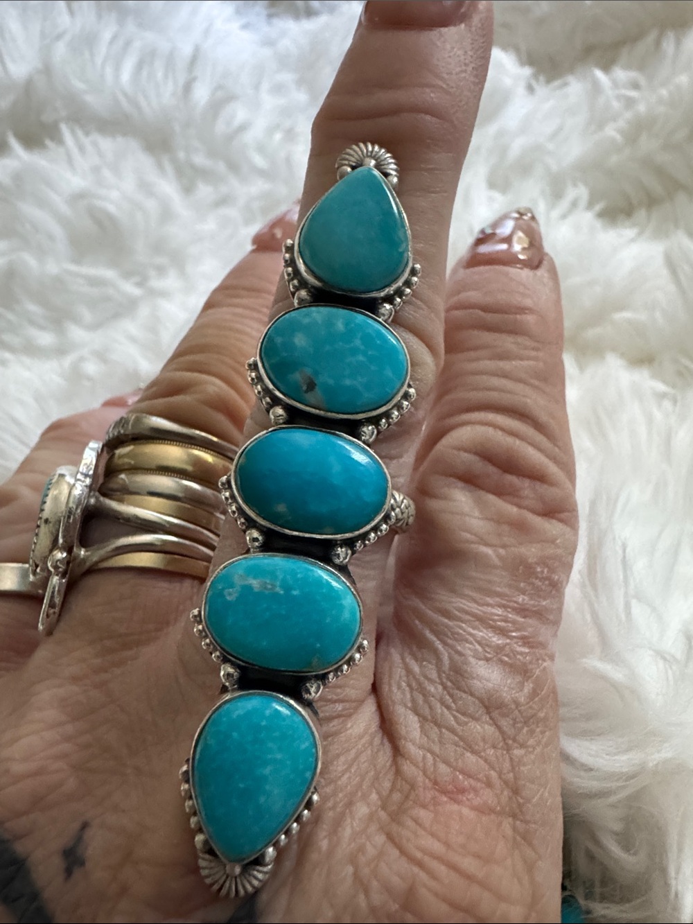 Kingman Turquoise Multi-Stone Sterling Silver adjustable crawler